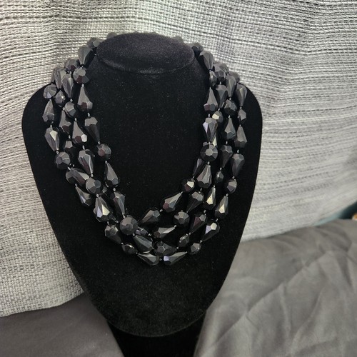 Vintage jet black faceted - jet,