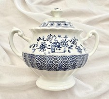 J G Meakin Park Lane Blue And White Ironstone Sugar Bowl Lid Lidded VGC