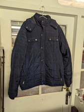 Men's Kangol Original Navy Blue quilted Hooded Puffer Jacket Size L Ex condition