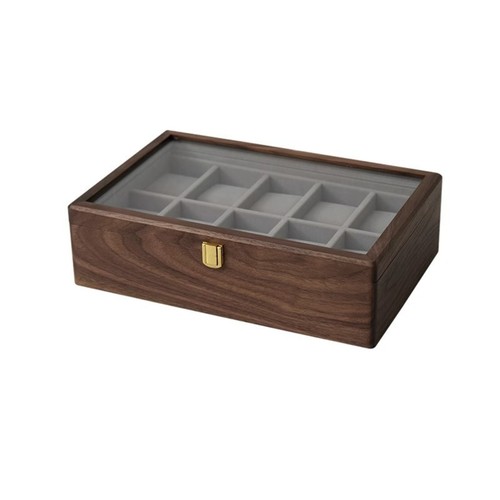 Black walnut watch box glass - black,