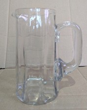 Clear Hand Blown Glass Vintage Heavy Water Jug Pitcher with Handle