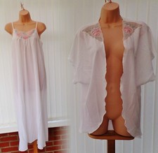N6 VTG ST MICHAEL M&S WHITE 70'S NIGHTDRESS & NEGLIGEE WRAP SET 12/14 M NWOT