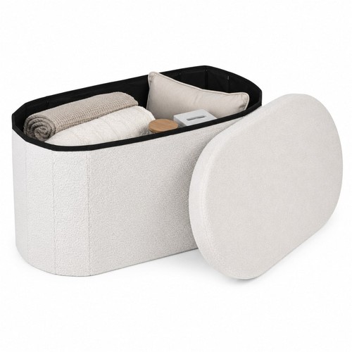 White bouclé oval - bouclé, storage