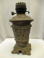 Antique Victorian Cast Iron Oil Lamp Princess Feather Vintage Kerosene Lamp Old