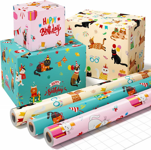Rolls cat wrapping paper - wrapping,