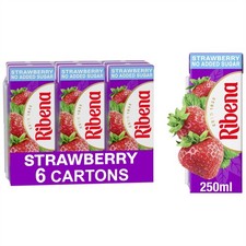 Ribena Strawberry No Added Sugar Cartons - Multipack 6x 250ml | Real Fruit |