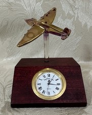 Mayflower Glass - Spitfire Glass Desk Clock - WWII - Wooden Base - Working