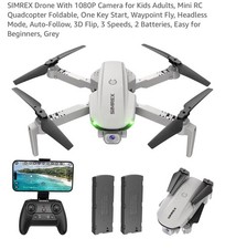 SIMREX Drone With 1080P Camera for Kids Adults, Mini RC Quadcopter Foldable