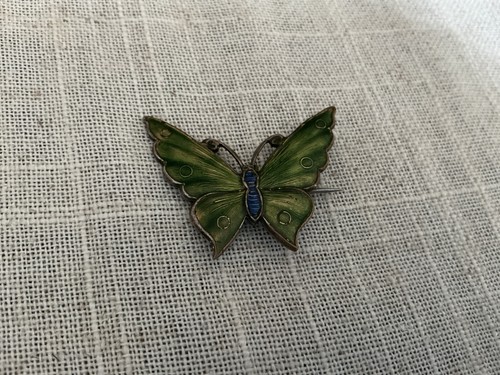 Antique green enamel butterfly - antique,