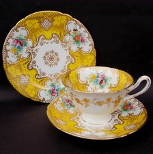 RARE SHELLEY ORNATELY GILDED FLORAL PANELS  PATTERNED GAINSBOROUGH TRIO,  c.1925