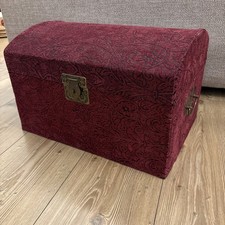 Red Brocade Tapestry Floral Material Wooden Chest trunk Storage Handles 42cm