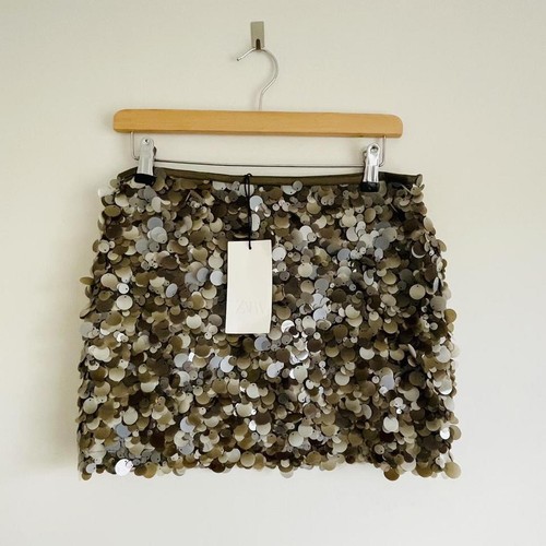 Zara khaki sequin mini - khaki,