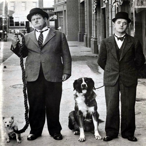 Laurel and hardy posing with - laurel,
