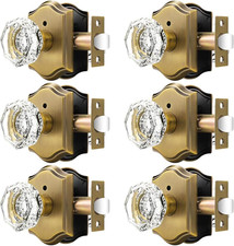 Octagonal Crystal Door Knobs 6 Pack, Interior Privacy Door Handle for Bed/Bathro
