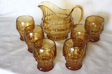 Set of Art Deco Amber Glass 'Jacobean' Jug and 6 Tumblers by Davidson