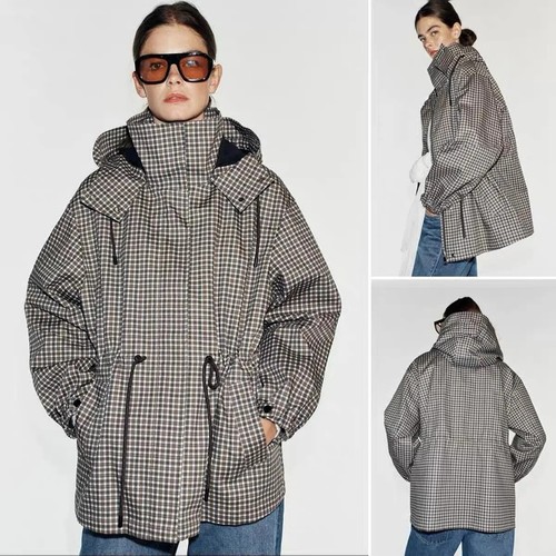 New woman plaid hooded - plaid,