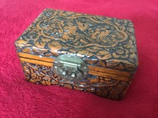 Hand Carved Wooden Lacquered Vintage Chinese Jewellery Box