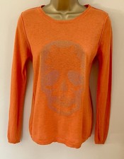 Zadig and Voltaire Orange Cashmere Crystal Skull Jumper Pullover Sweater S-M