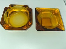 Lot 2 VTG Amber Glass Cigarette Ashtray Square Small Dish Cigarette Coffee Table