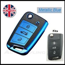 Blue Key Cover For VW Seat Skoda Case Remote Fob Protector Shel TPU Leather TL40