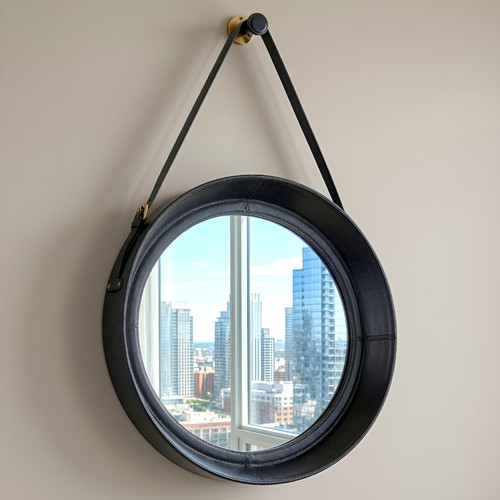 New stitched leather mirror - stitched, in
