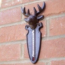Cast Iron Stag Head Thermometer Indoor Outdoor Wall Garden Temperature Reader