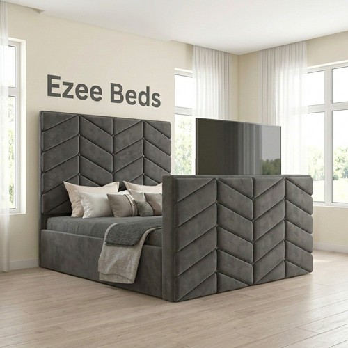 Chevron upholstered bed - upholstered, tv