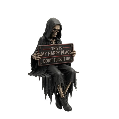 Skeleton statue with sign - statue,