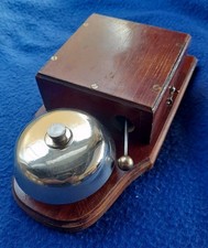 ANTIQUE VINTAGE ORIGINAL ELECTRIC DOOR RAILWAY BUTLER ALARM BELL WOOD BRASS