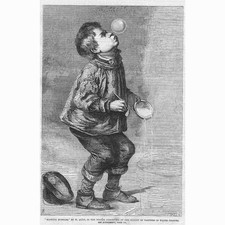 WILLIAM HOLMAN HUNT Blowing Bubbles - Antique Print 1863