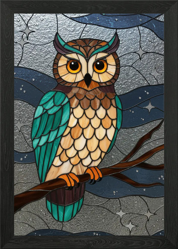 Stained glass owl branch - glass,