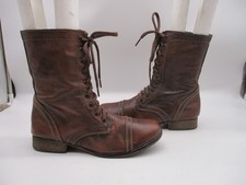 STEVE MADDEN TROOPA Brown Leather Zip Lace Combat Boots Womens Size 8 M