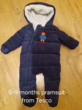 Baby Pram Suit 6- 9 Months, Fleece Lined With Paddington Bear On Front