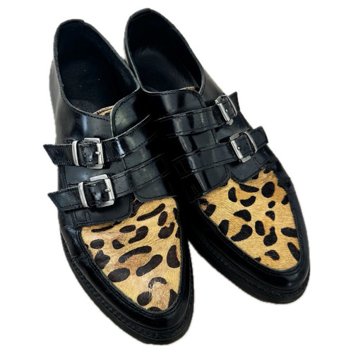 Vintage black leather leopard - vintage,