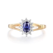 Ladies 9 Carat Gold on Sterling 925 Silver Tanzanite White Sapphire Cluster Ring