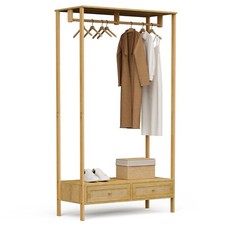 Clothes Rail with Natural Rattan 3 Drawers for Storage, Open Wardrobe - VonHaus
