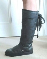 UGG Australia Black VTG Leather Sheepskin EU 36 - 36.5 Genuine Lace Boot Rare 