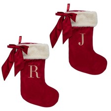 Alphabet Christmas Stocking Red Velvet Bow Assorted