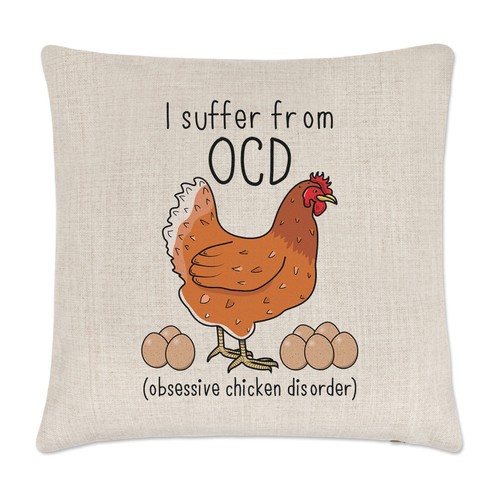 Chicken ocd linen cushion - chicken,