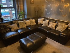 Black Leather Modular Sofa with 2 Matching Footstools. Excellent Condition