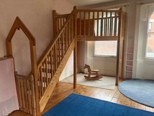 MEZZANINE LOFT PLAYROOM. HANDMADE ORIGINAL DESIGN. INDOOR TWO FLOOR HEAVY PINE
