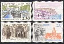 France 1990 Tourism/Canal/Boat/Abbey/Buildings/Architecture/Carving 4v (n39698)