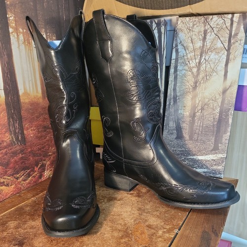 Womens black cowboy boots - black,