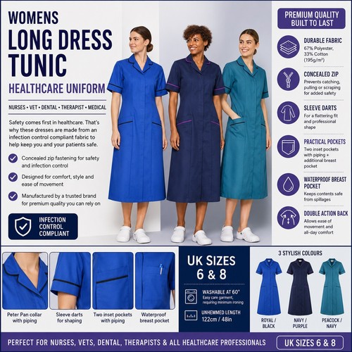 Ladies nurses dress - zip, front