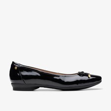 Clarks Womens Candra Light Black Patent Ballet Pumps,Slip Ons Leather Smart