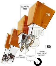 4x Block Wood With Chrome Castor Furniture Chair Settee Legs M8 Sofa Feet 150mm