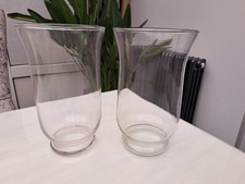 PAIR OF LARGE 25cm TALL CLEAR GLASS HURRICANE VASES CANDLE LANTERNS FLOWERS