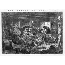 SHEFFIELD Steel Manufacture Scythe Grinding - Antique Print 1866