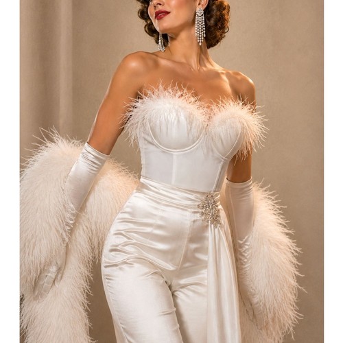 White feather trim - feather, corset