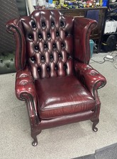 Chesterfield Wingback Chair In Green Leather UK DELIVERY £60